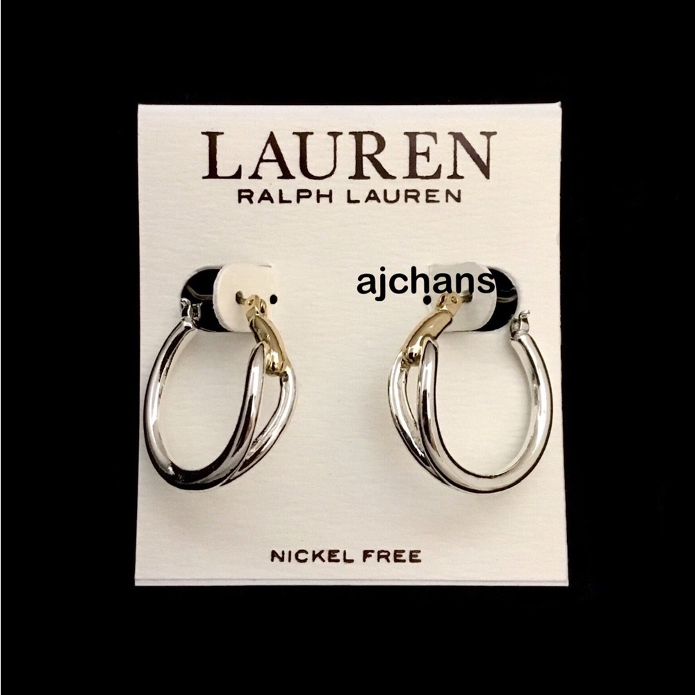 Lauren Ralph Lauren 2-Tone Open Leaf Hoop Earrings